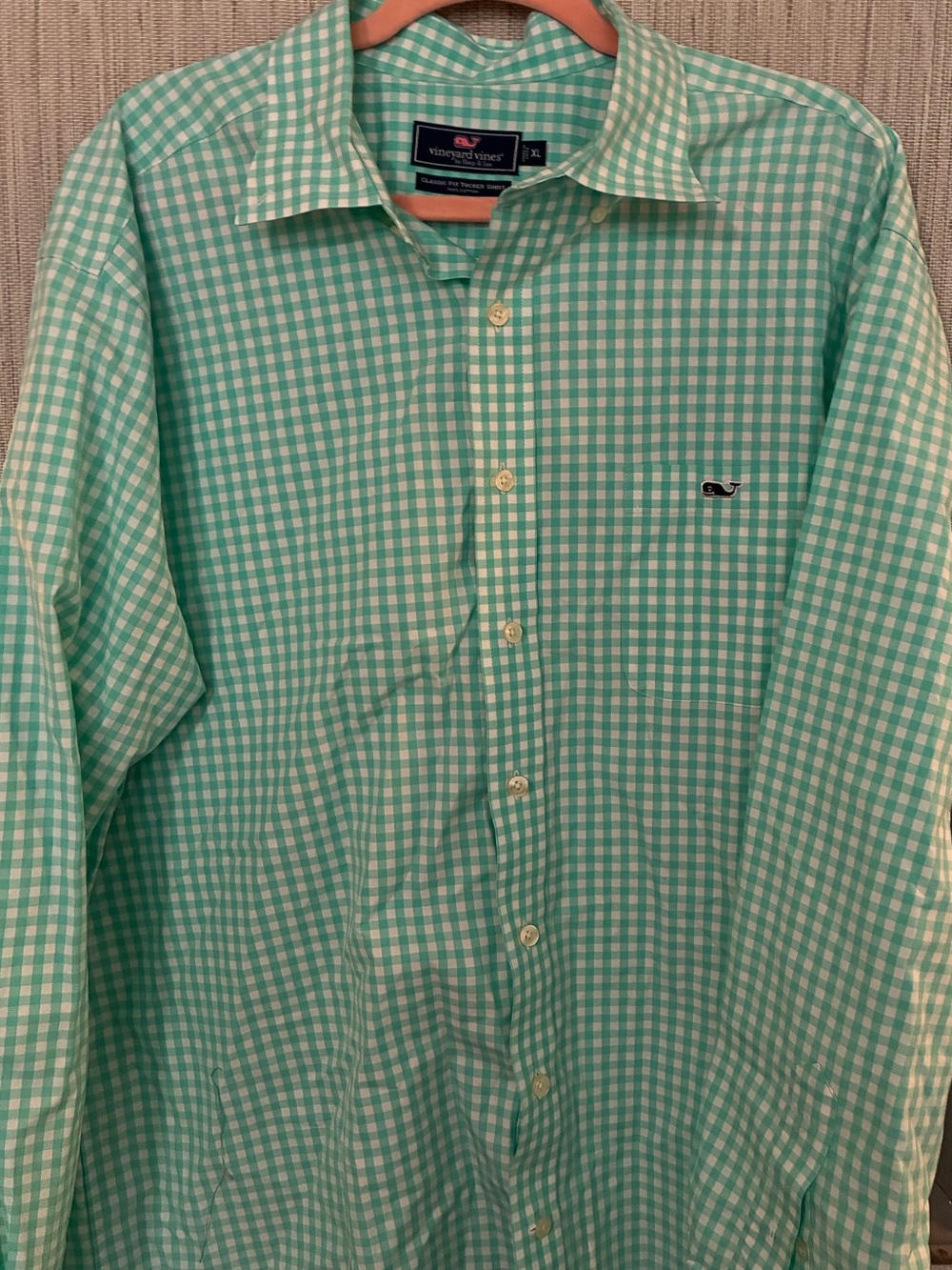 Vineyard Vines Men’s Mint Green White Gingham Button-Down Shirt plaid Tucker